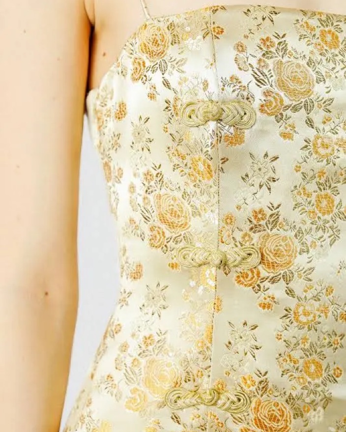 Sau lee Gold Jacquard Long Dress by Sau Lee - Pickle