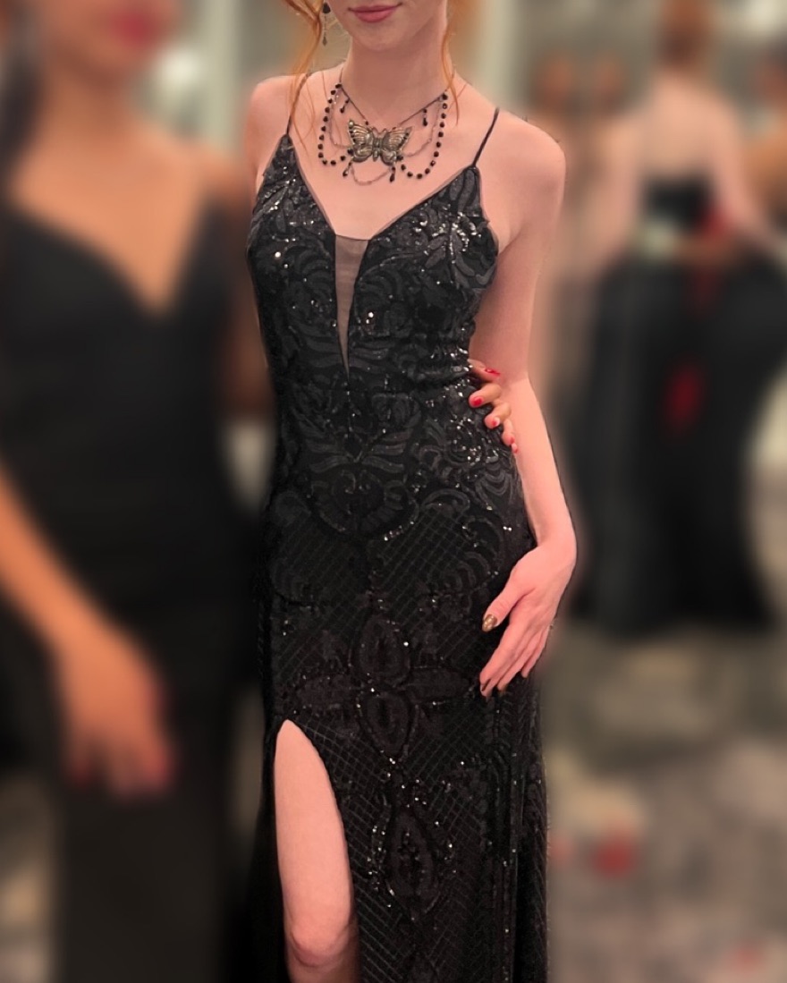 chinese dress ladies Black Soop Neck Sequins Lace Long Mermaid Prom Dress VK23100406 – Vickidress main image 0