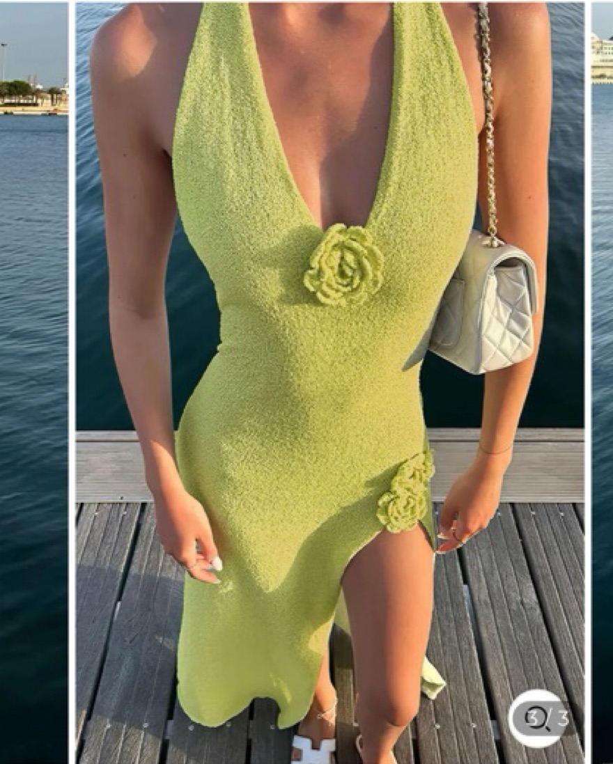 slim fit dress slacks Aura | Lime Green Halter-Neck Cut-Out Split Maxi Dress main image 0