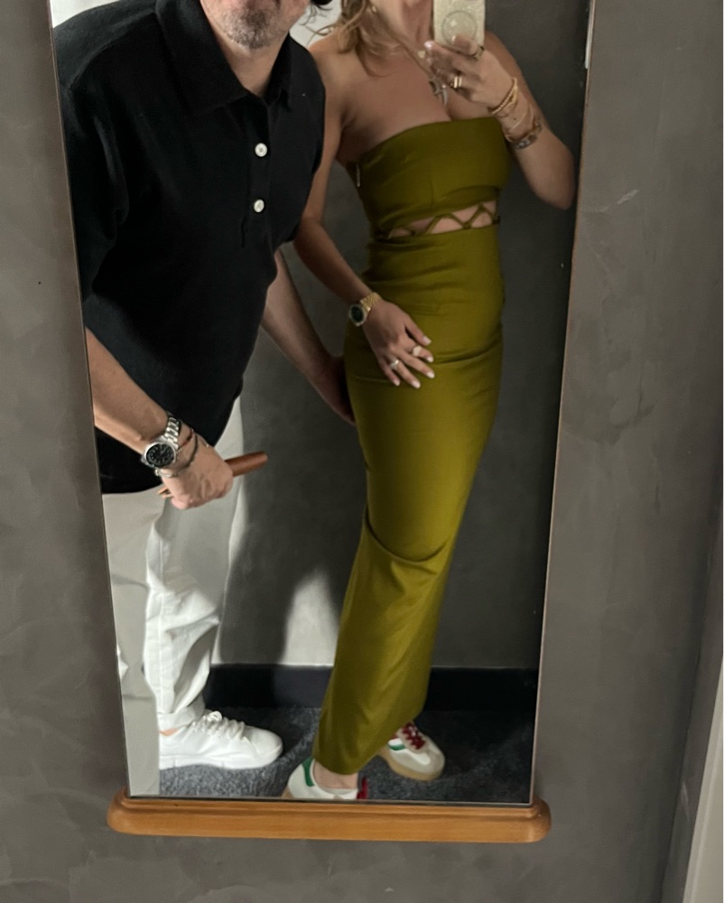 green emerald velvet dress Christopher Esber Beach Quartz Halter Lycra Dress in Green Size 4 main image 1