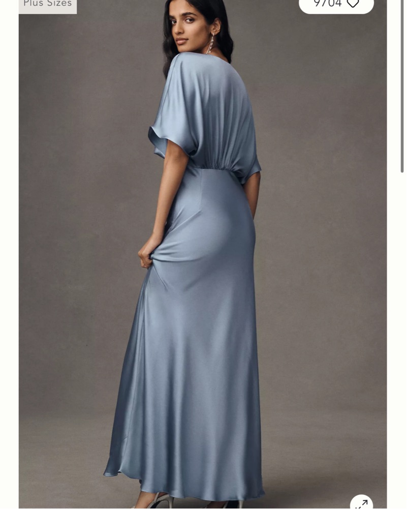 slim fit dress slacks Bhldn Piper V-Neck Side-Slit Satin Gown 3X/26W / Dusty Blue