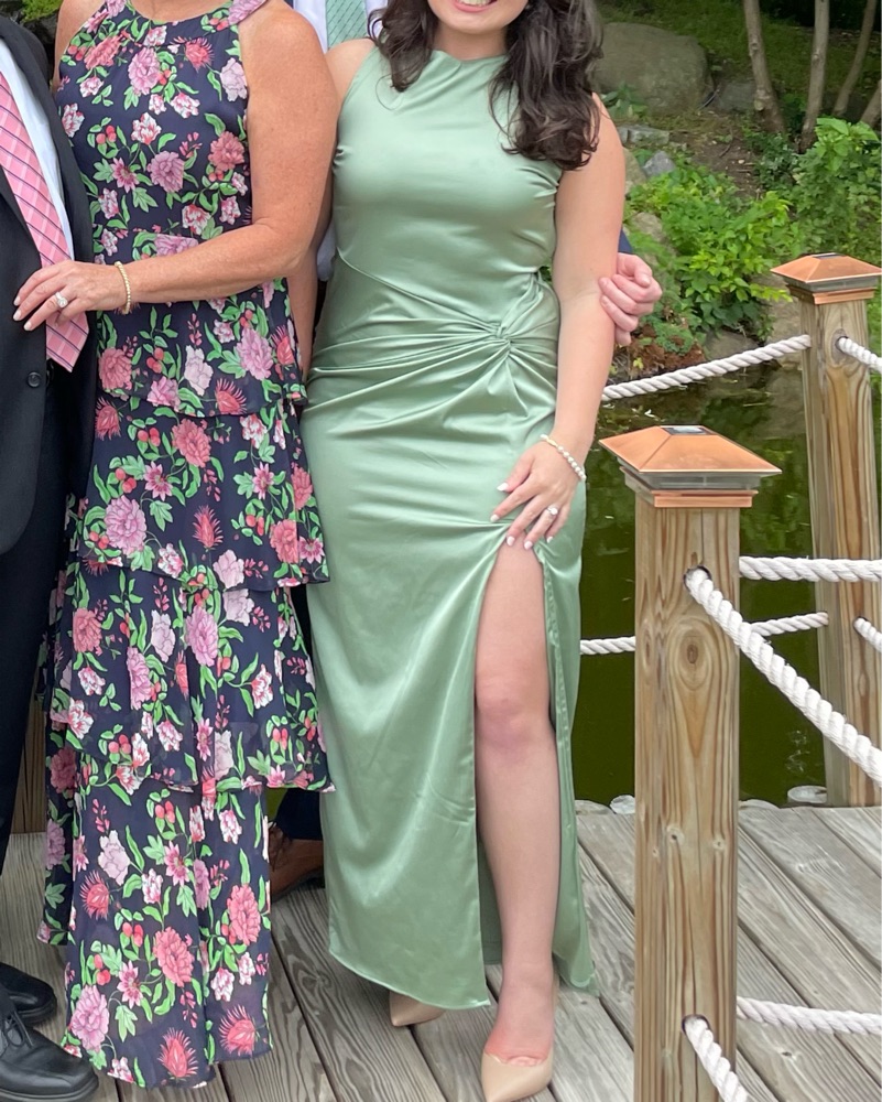 slim fit dress slacks Rent Abercrombie & Fitch Long Sleeve Satin Draped Dress In Green main image 1