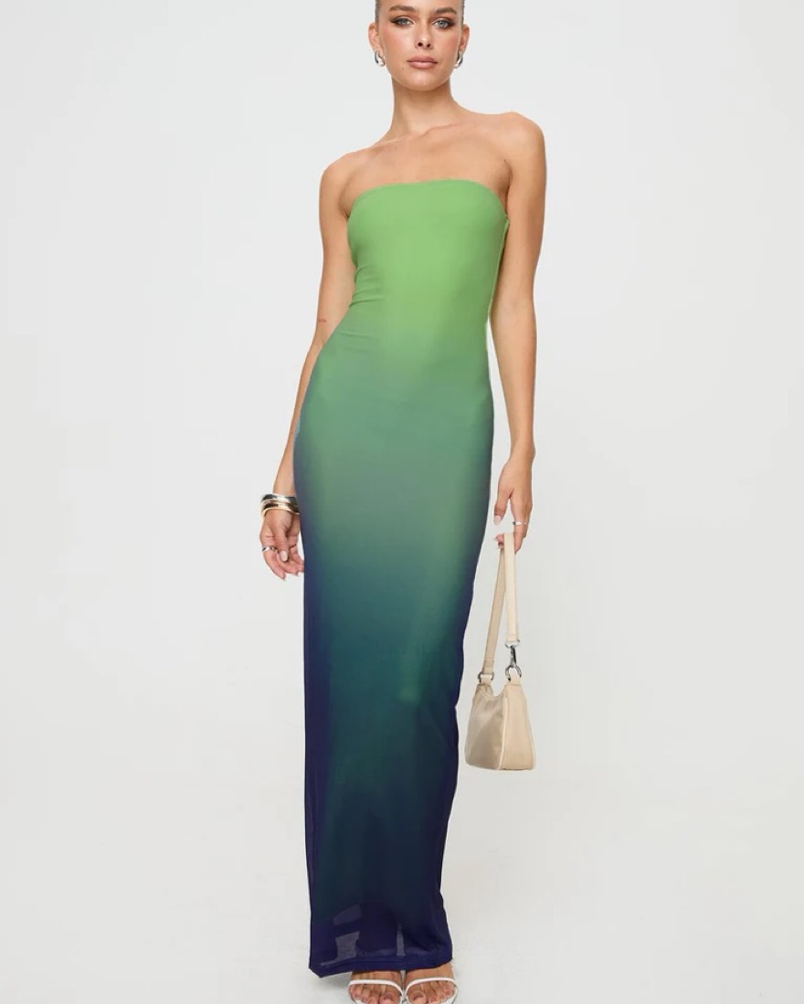 Green/blue Ombre Mesh Maxi Dress- Petite by Princess Polly - Pickle