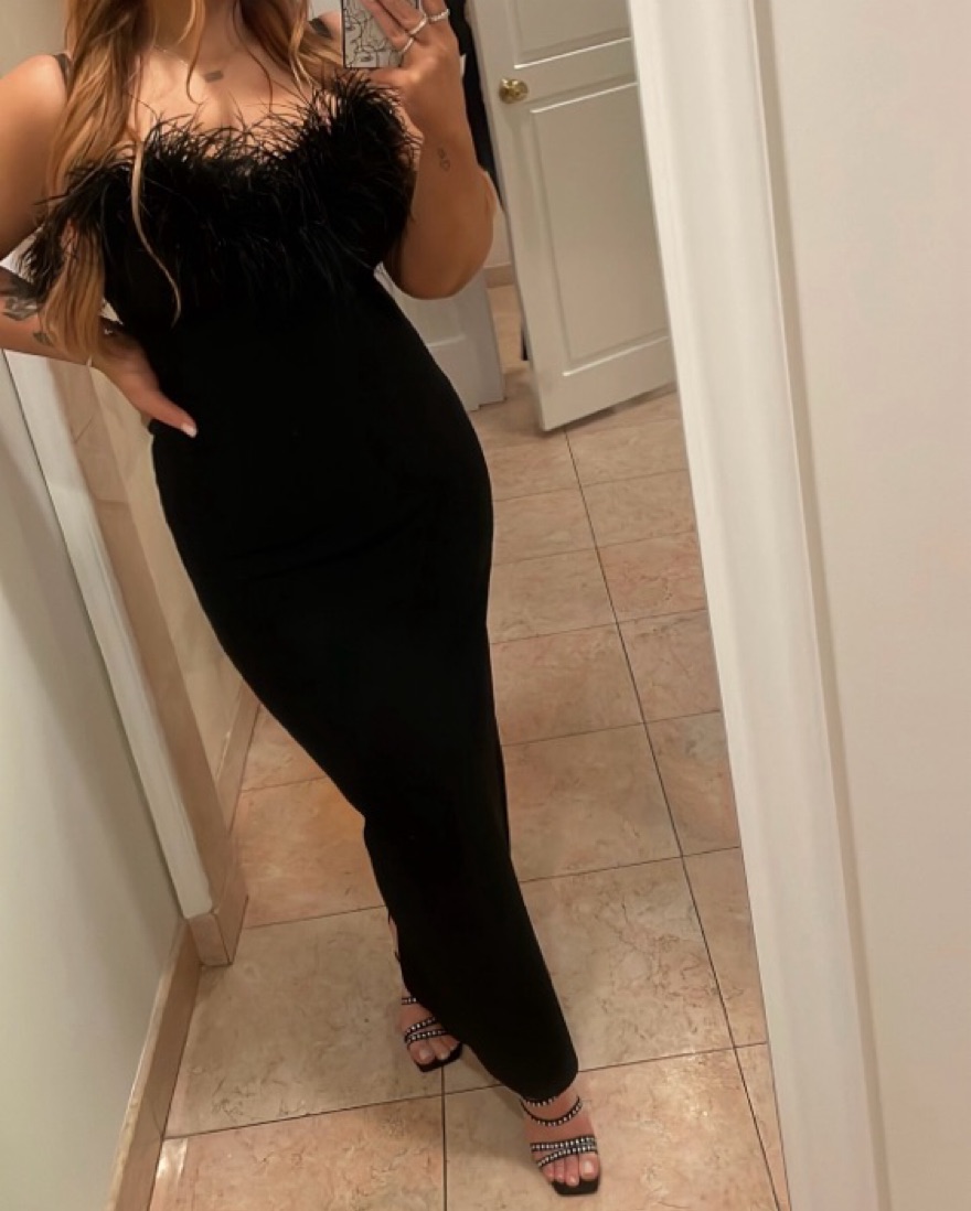 NAOMI Black Feather Tassel Maxi Dress by Catchall - Pickle