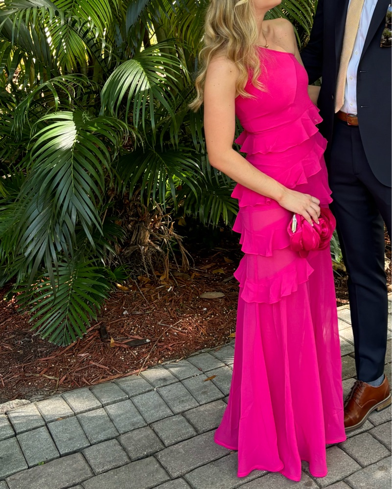 strapless open back dress Tinsley Hot Pink Mermaid Sweetheart Tulle Lace Prom Dress with Appliques main image 0
