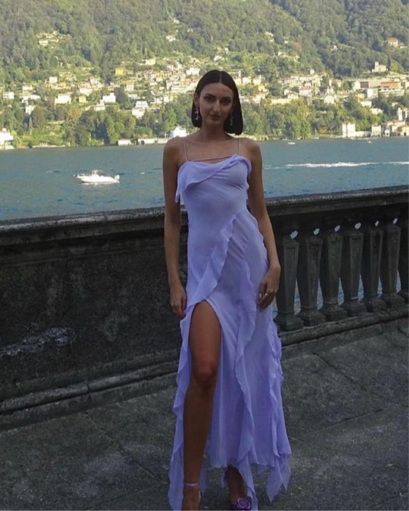 fitted lace wedding dress MANGO Purple Chiffon Ruffle Dress UK L