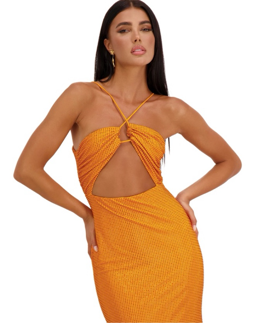 Orange Diamante Maxi Dress by Alamour the Label - Pickle