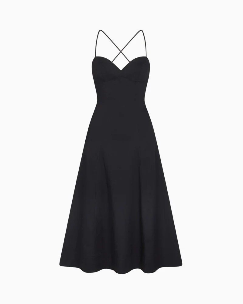 knee length dresses for ladies Baltic Born Womens Santa Fe Poplin Midi Dress | Black main image 0
