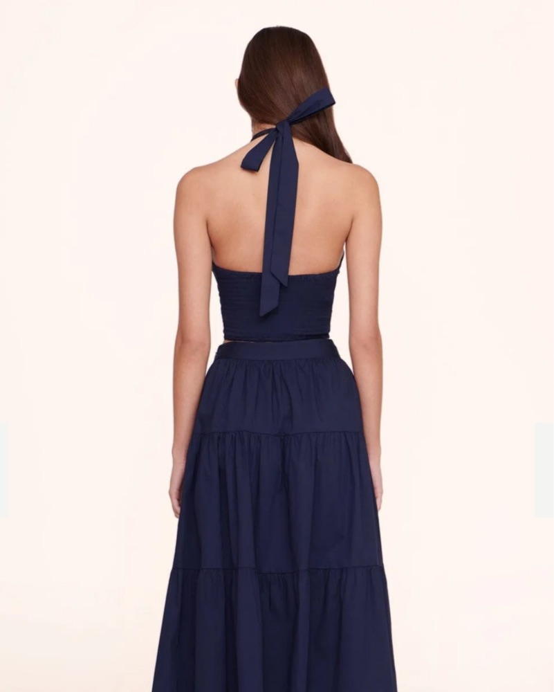 slim fit dress slacks Luma Clear Blue Ruched Halter Maxi Dress main image 1