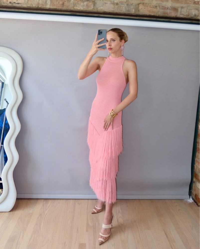 strapless open back dress Off-The-Shoulder Pink Satin Prom Dress with Flowers PG474 US4 / Pink main image 0
