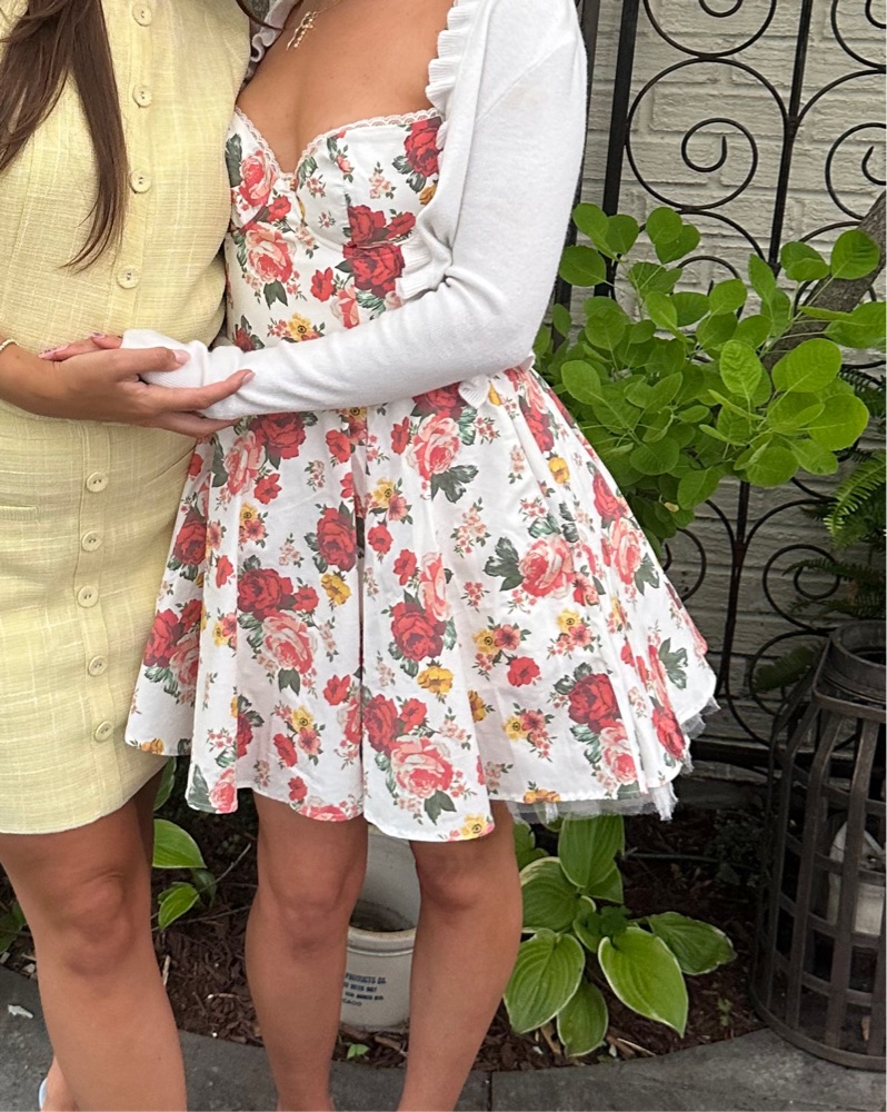 nicole mini dress Velvet Mini Dress with Flower Detail