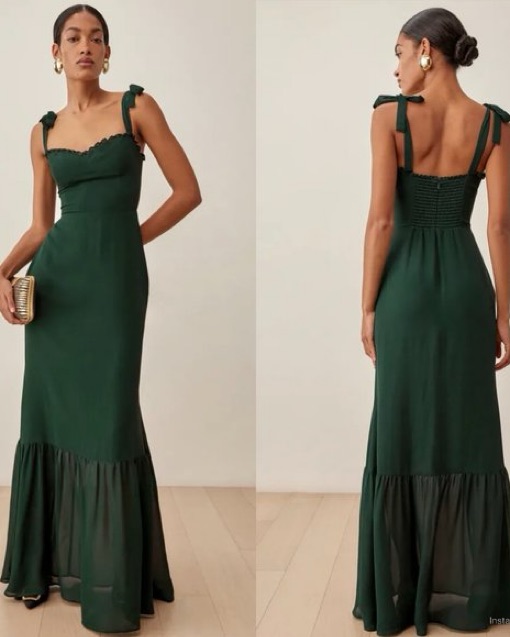 slim fit dress slacks Rent The Selia Green Linen Dress By Reformation