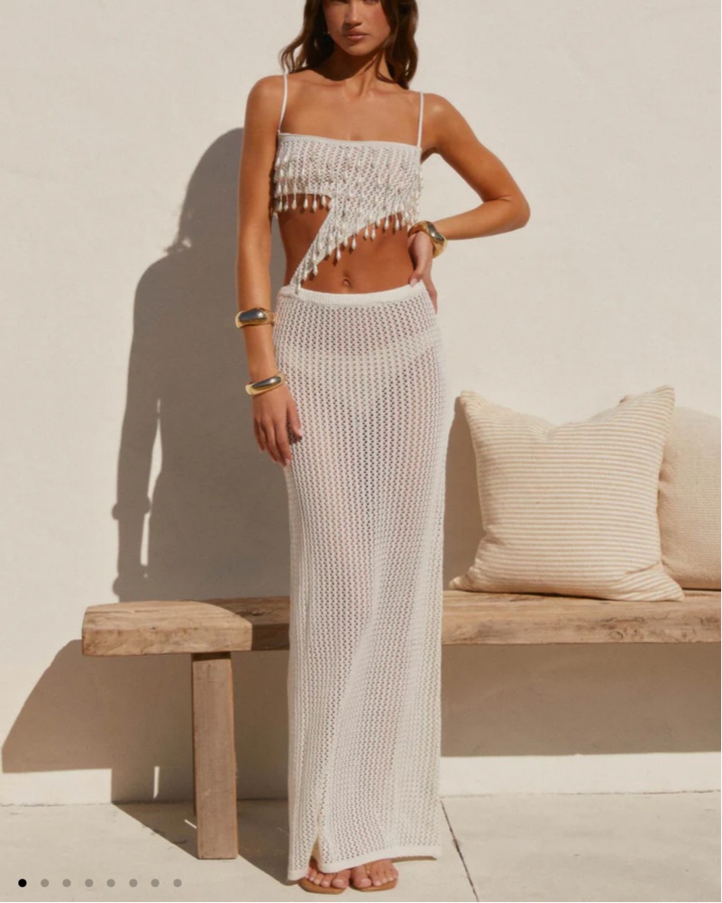 Stunning Crochet Pearl Beaded Maxi Dress by Peppermayo - Pickle