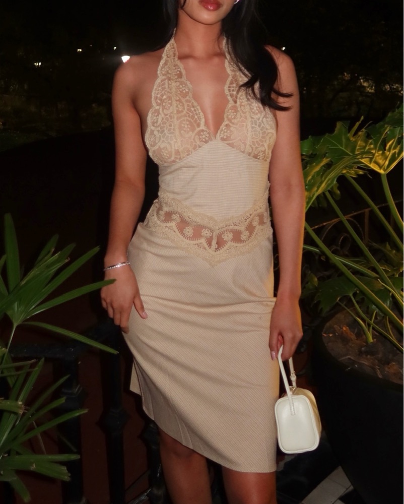 Lioness Solana Midi Dress Halter Beige by Lioness - Pickle