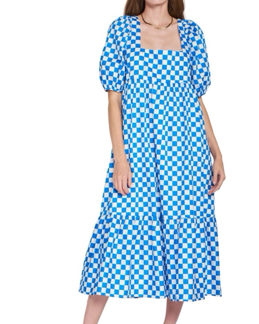 princess polly baby blue dress Ganni Seersucker Check Midi Dress - Azure
