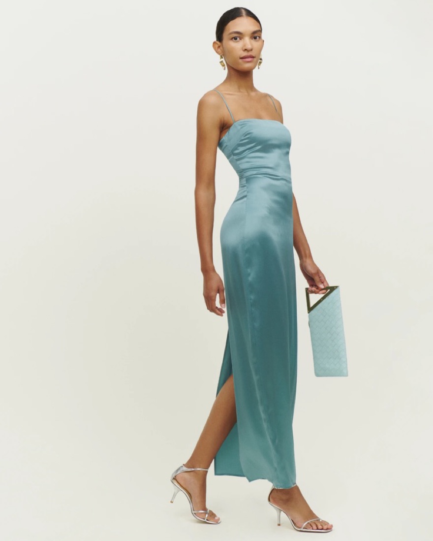 Reformation Aqua Silk Long Dress $298 by Reformation - Pickle