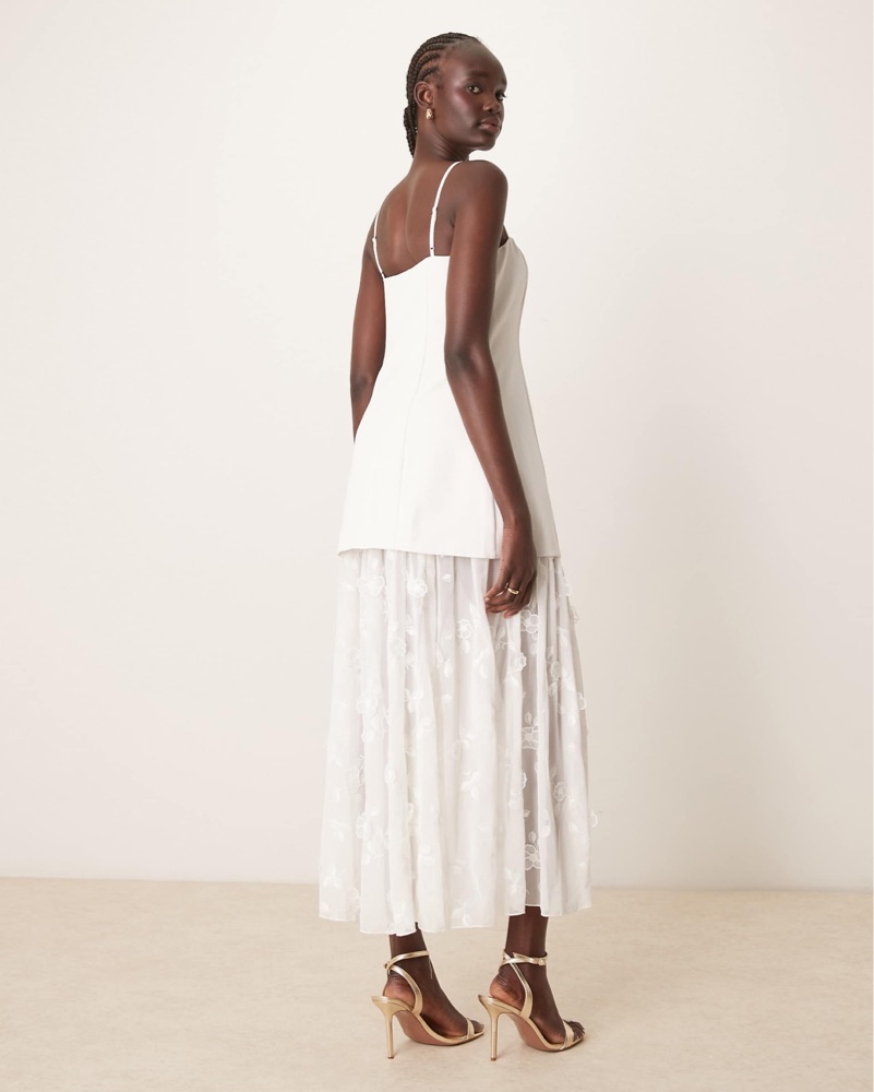 knee length dresses for ladies Priscille Midi Dress with Semi-Sheer Floral Print M / White
