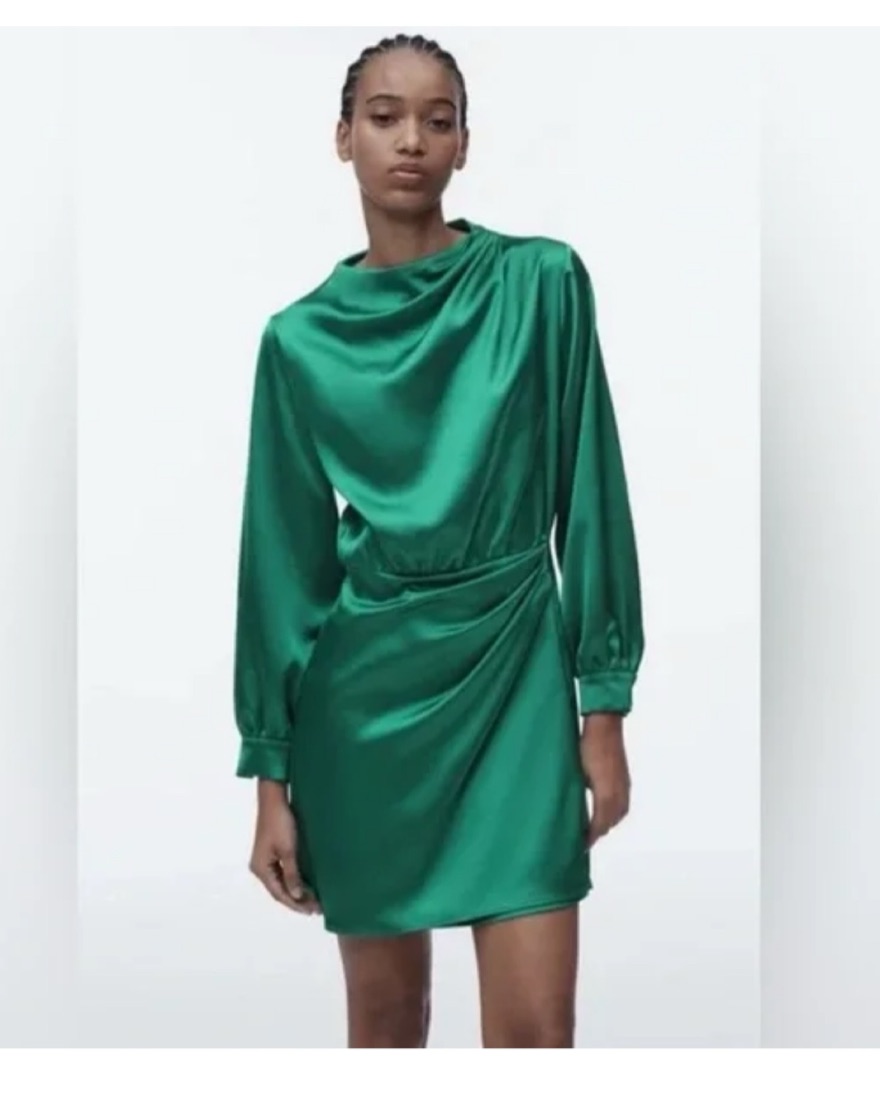 Green Mini Satin Dress by Zara - Pickle