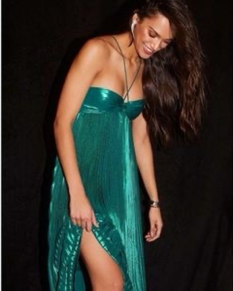 Metallic Emerald Green Plisse Maxi Dress by Anthropologie - Pickle