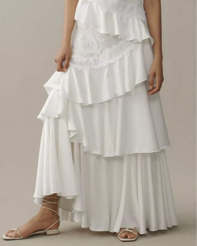 NWT BHLDN V-Neck Tiered Ruffle Lace Sat by BHLDN - Pickle