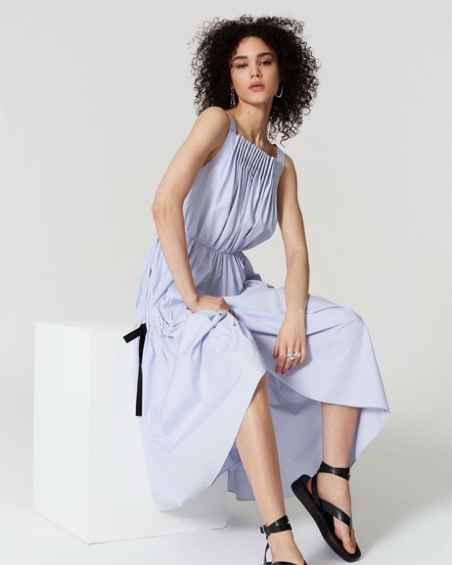 open lace back dress DANCING PLEAT SHORT SLEEVE PLEATED FIT AND FLARE DRESS – Jason Wu Studio main image 1