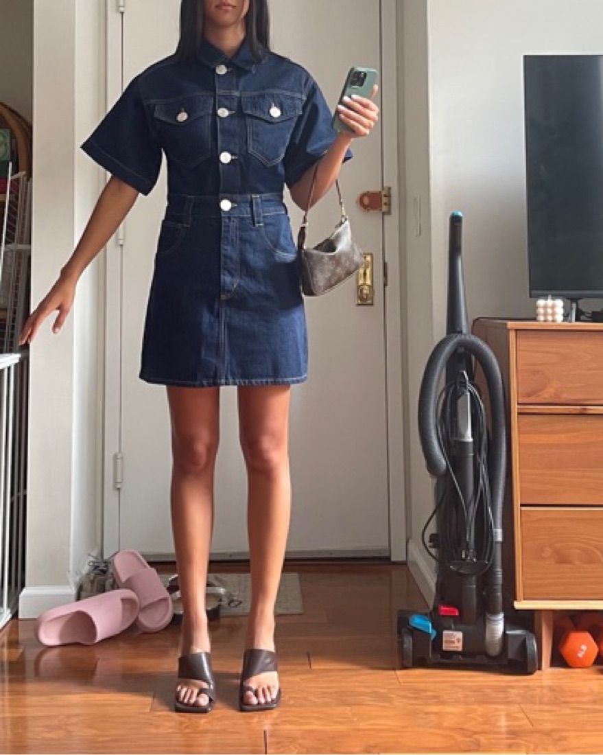 white christmas dresses FRAME- The Shift Dress in Mingle Denim main image 1