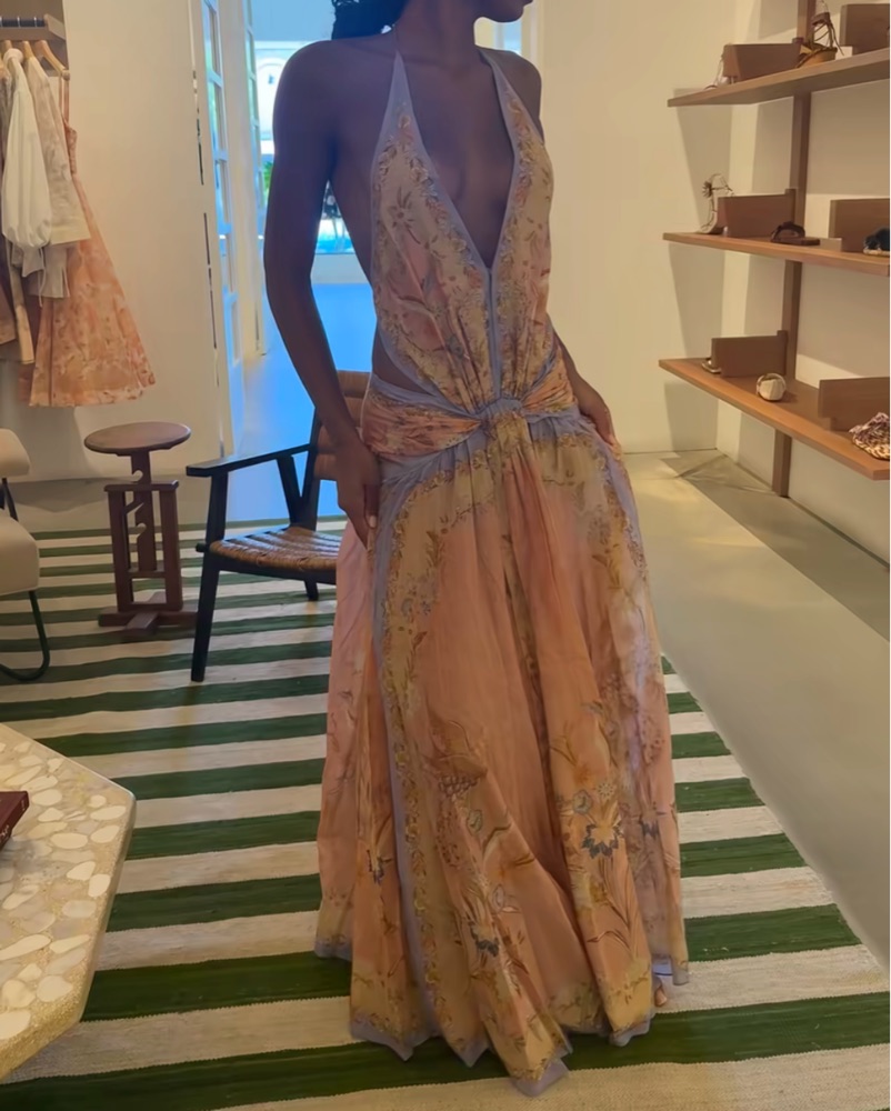 Zimmerman Indra Plunge Halter Maxi Dress by Zimmermann - Pickle