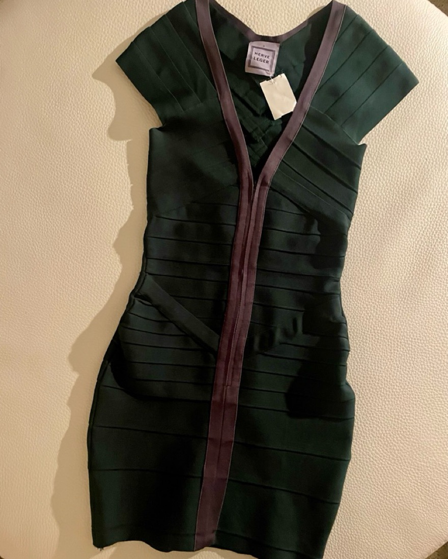 slim fit dress slacks Hervé Léger // V-Neck Bandage Dress – VSP Consignment main image 0