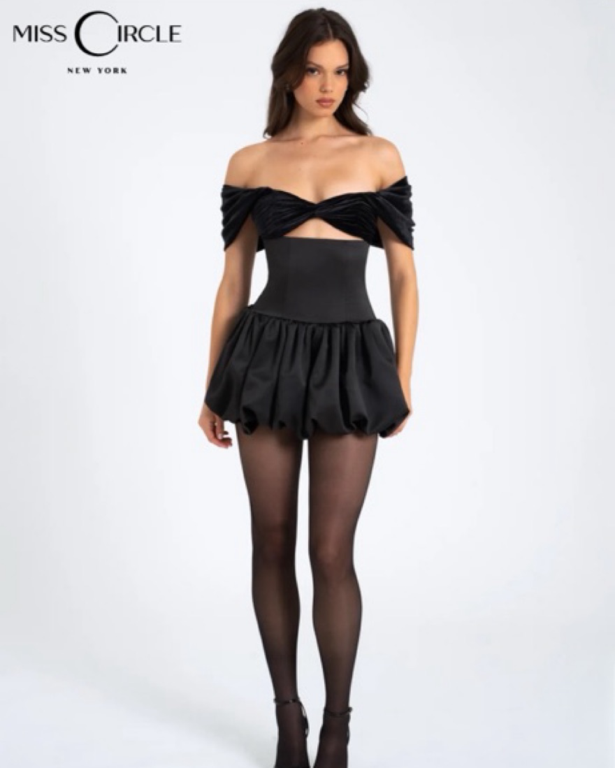 Gabby Black Velvet Bubble Mini Dress - Image 1