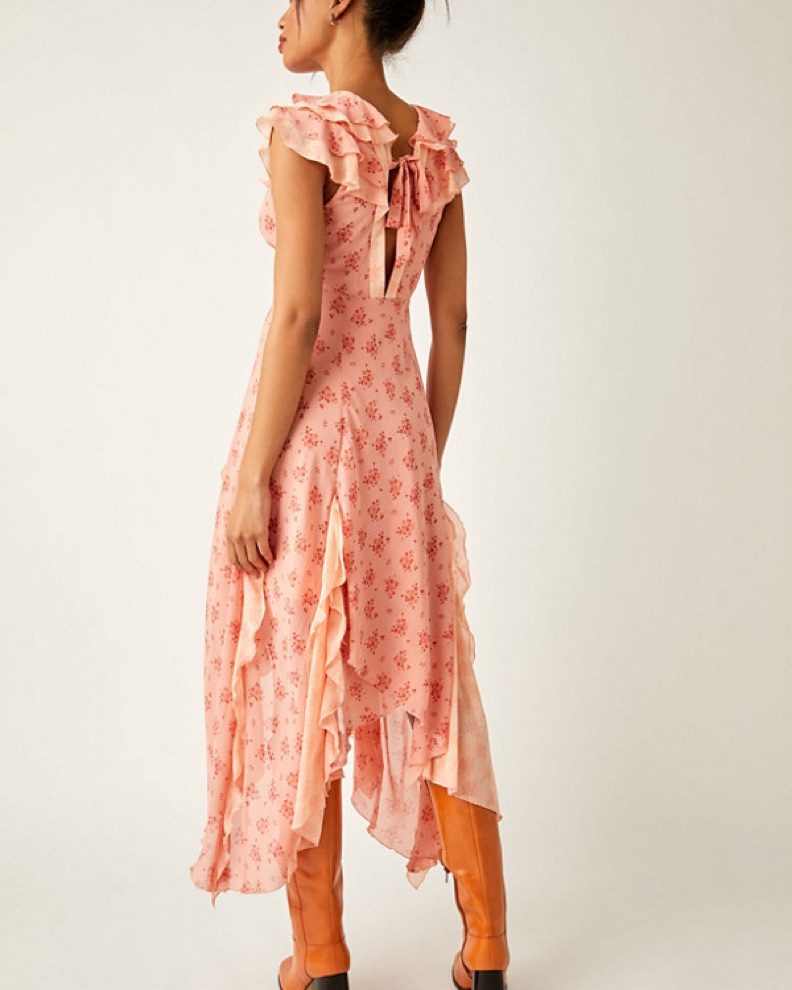 strapless open back dress Wrap Back With Front Slit Chiffon Maxi Dress - Dusty Pink