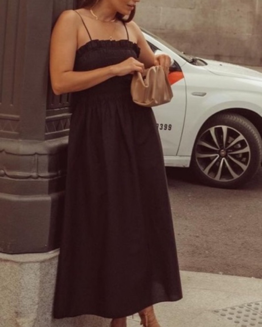 Black Smocked Midi Dress by Reformation - Pickle