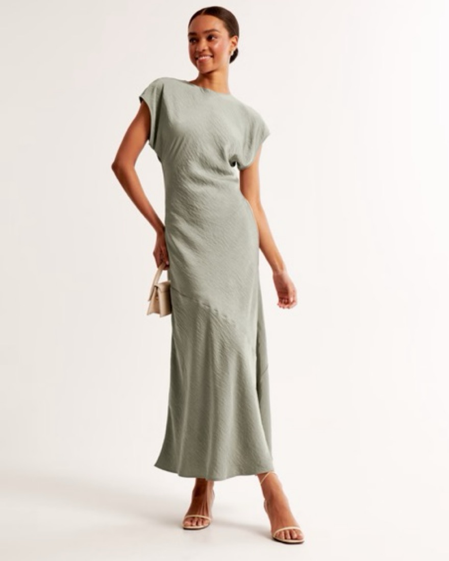 Short Sleeve Satin Maxi Dress by Abercrombie and Fitch - Pickle
