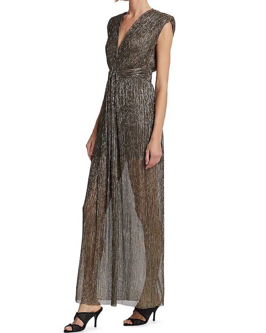 knee length dresses for ladies Winter Wishes Tiered Metallic Plisse Mini Dress in Brown