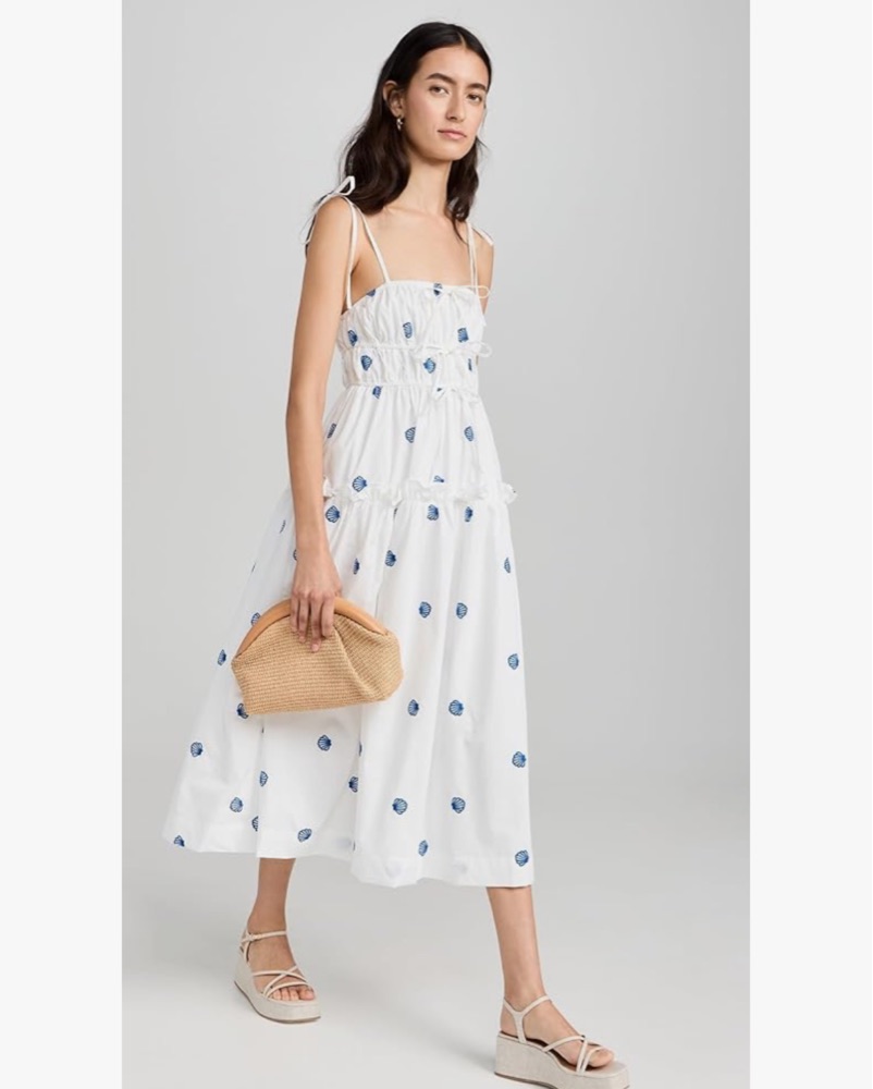 women's white midi dresses White Cotton Gathered Midi Dress – self-portrait-US