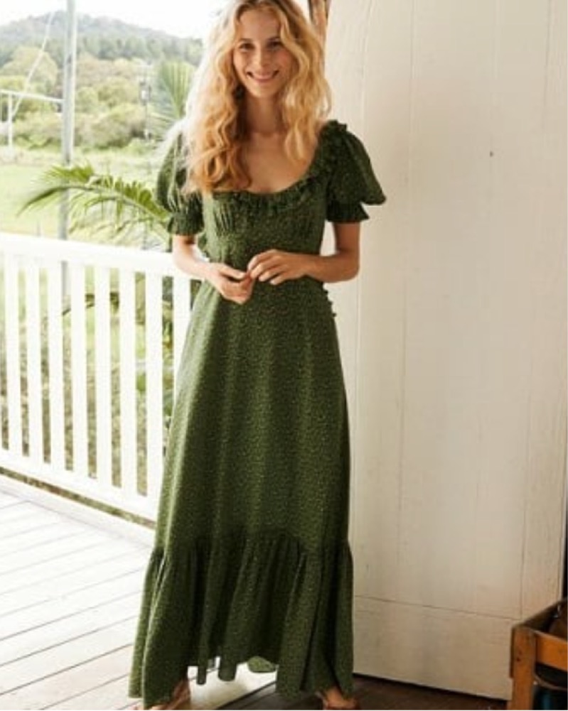 Doen Olive Dress, Green Martha's Garden by Doen - Pickle