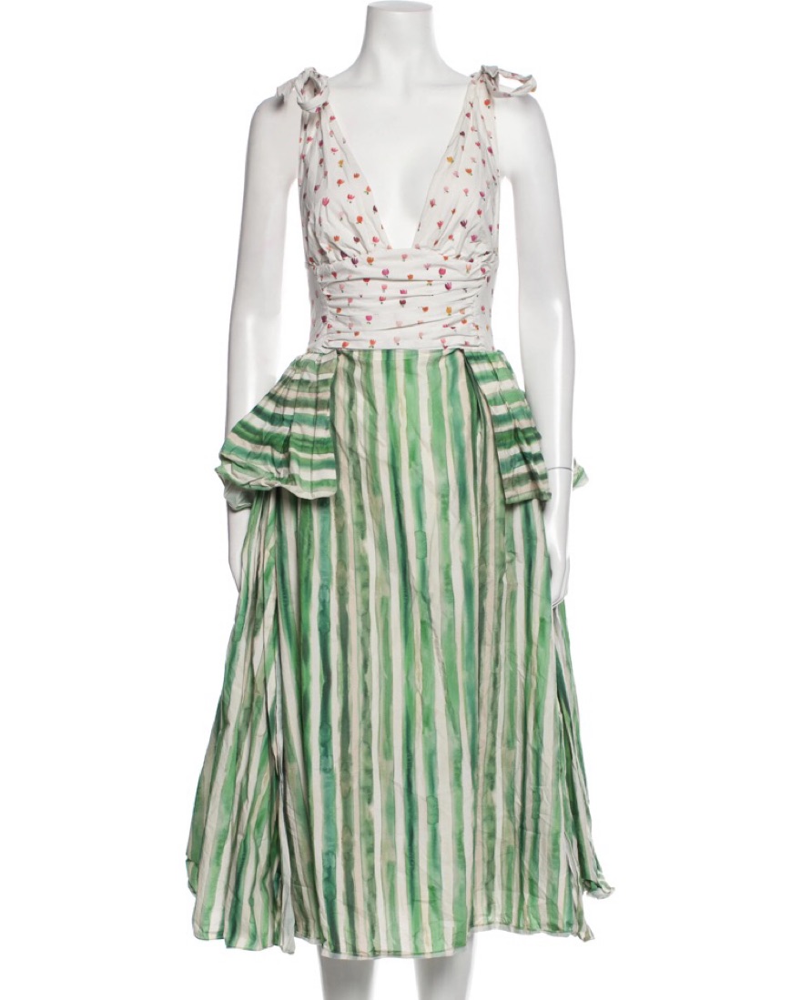 green emerald velvet dress Rosie Assoulin Women's Gathered Ruffle Shirt Dress, Blue/Green Stripe, Cotton | Size: 8