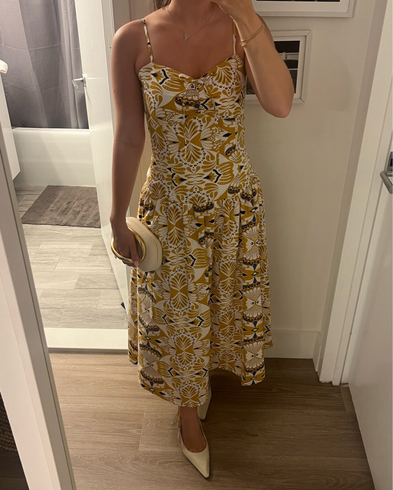 Yellow Print Poplin Moon River Dress by Moon River - Pickle