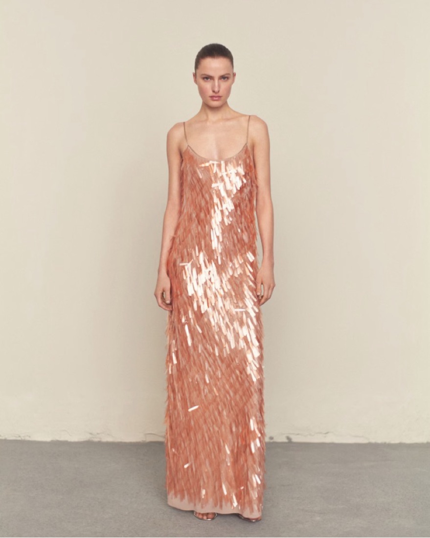 MANGO CAPSULE Teardrop Sequinned Gown by Mango Capsule Collection - Pickle