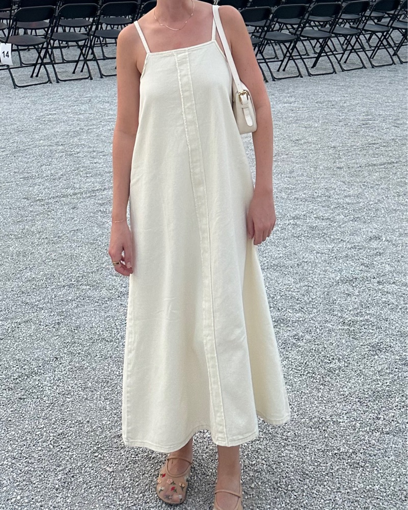 white christmas dresses Blush Denim Thick Strap Midi Dress main image 0