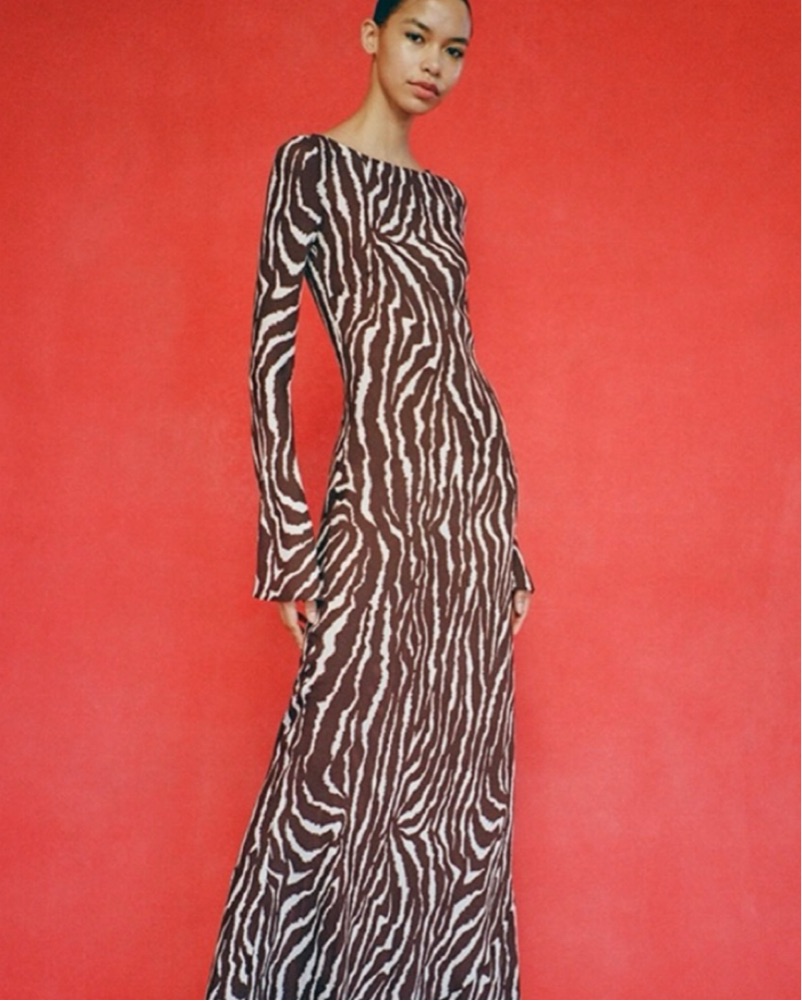 fitted lace wedding dress Black Zebra Print Maxi Dress
