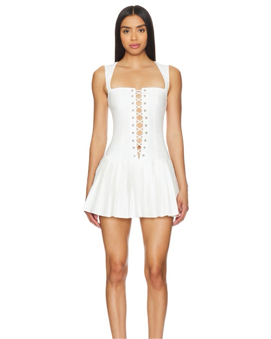 White Lace-Up Mini Dress by More to Come - Pickle