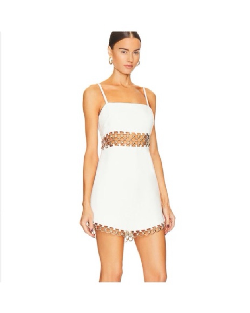 green emerald velvet dress Schiaparelli Gold Chain Strap Textured Mini Dress White / M