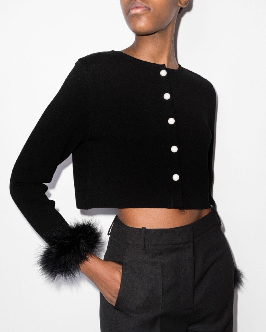 Sleeper Black Feather Cropped Cardigan - Image 3