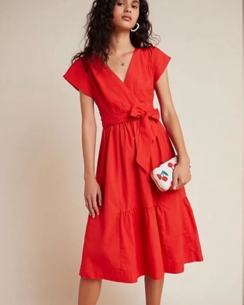 knee length dresses for ladies white anthropologie/ MAEVE Maeve square neck tiered lace midi dress, M –  Julianna's Luxe main image 1