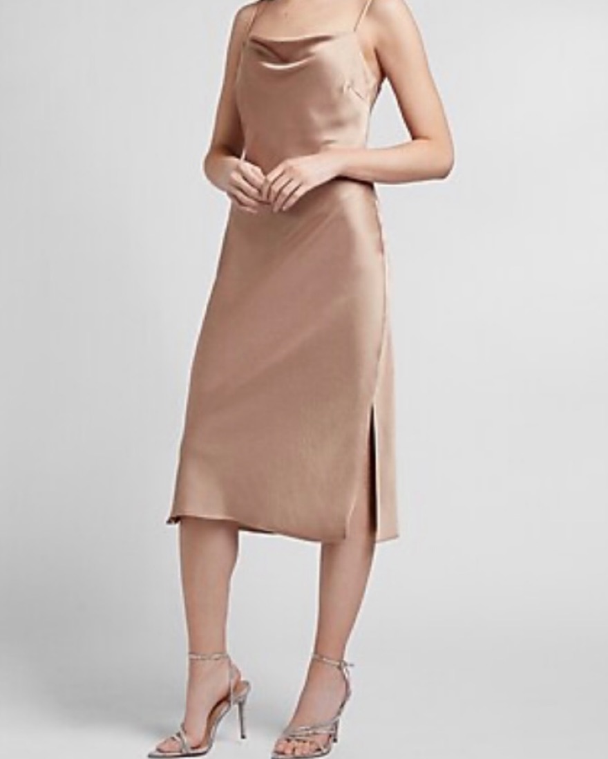 Express Satin Cowl Neck Midi Slip Dress by Express - Pickle