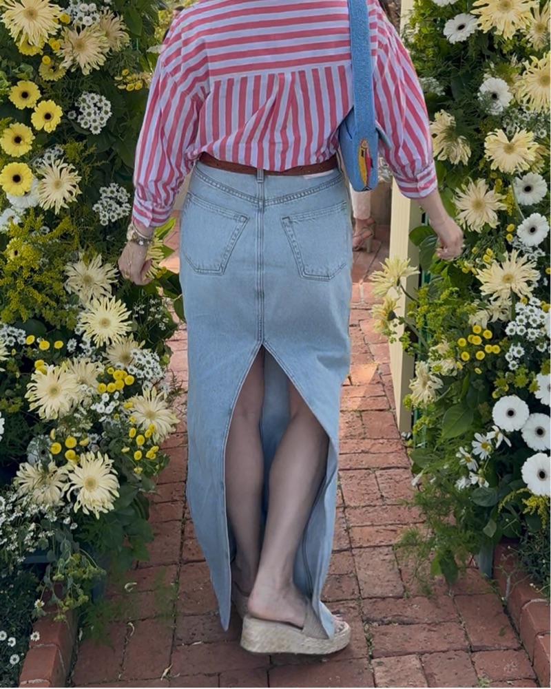 Floor Length Denim Skirt with Slit - Image 3