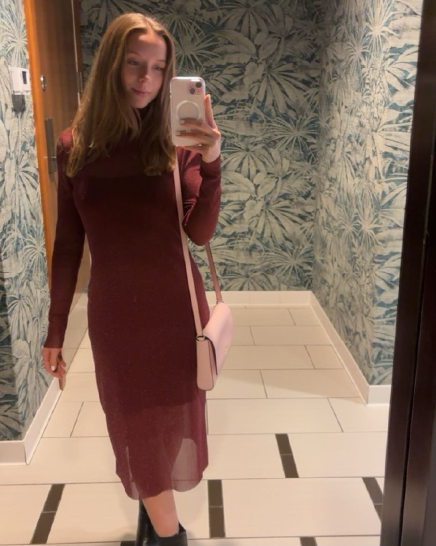 knee length dresses for ladies Wild Fable Women's Long Sleeve Mock Neck Rib Knit Midi Dress – Biggybargains main image 1