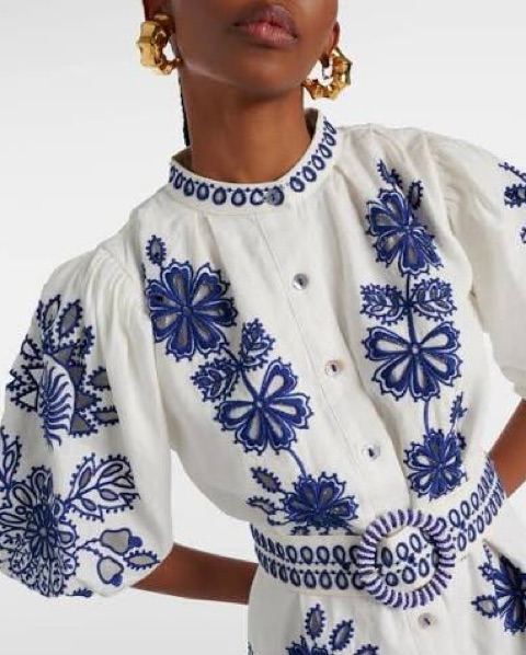 knee length dresses for ladies Azurea Hand-Embroidered Linen Dress main image 0
