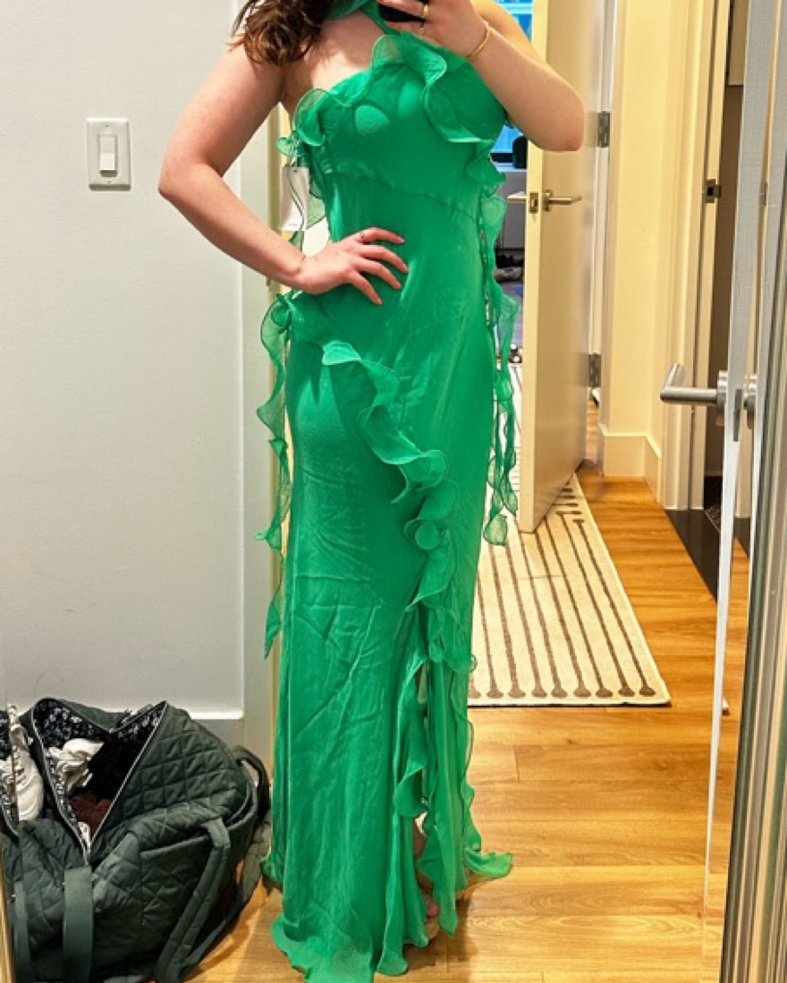 Green Ruffle Mango Long Dress by Mango Capsule Collection - Pickle