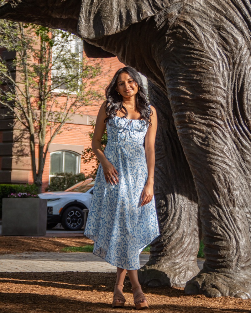 blue pink floral dress Loren Midi